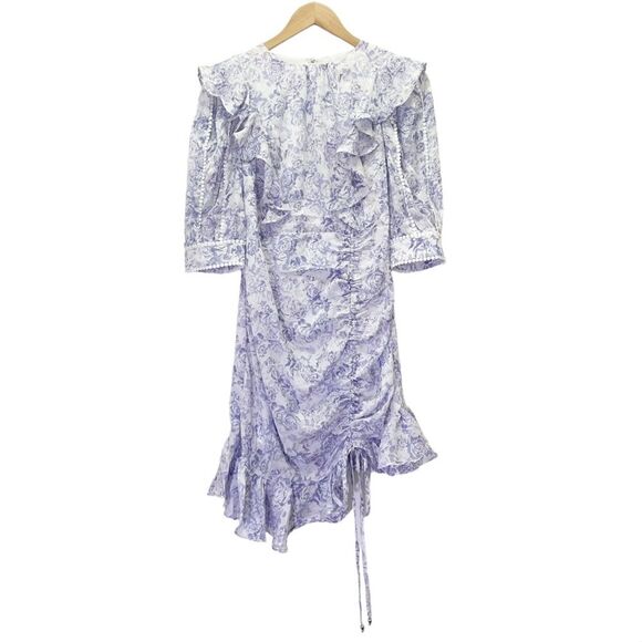 NWT Dark Pink Puff Sleeve Ruched Mini Dress in Lavender Rose Print Size 4 NEW - Picture 5 of 16